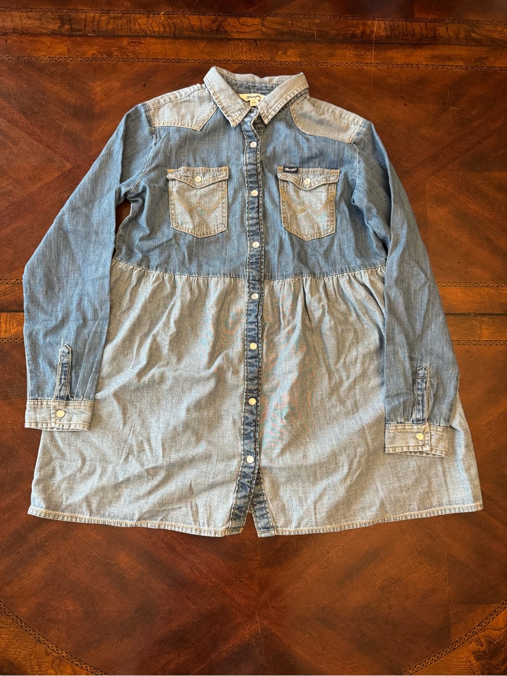 Wrangler Girls Western Two-Tone Denim Snap Dress Size XXL